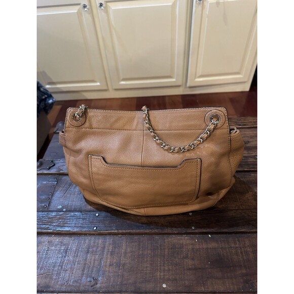 Tory Burch Marion Whipstitch Saddle Bag Tan Leather 2-way Bag Soft - Picture 3 of 10